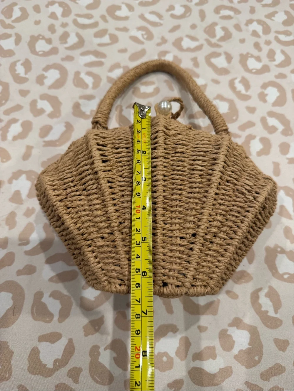 Woven Raffia Basket Handbag Pearl Clasp Coastal Resort Summer Purse